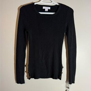 Liz Claiborne Black Sweater with gold buttons Medium Long Sleeve Top